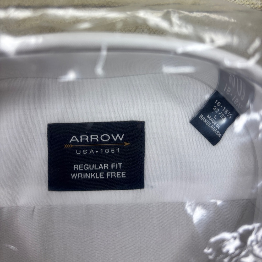 2 pack- Arrow Men's Classic White Dress Shirt 16-16.5 32/33 L - Picture 2 of 3